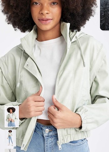 Sivri Yaka, Fermuarlı mint yeşili yağmurluk - Görsel 3