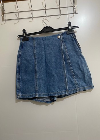 Kadın Mavi etekli mini Denim Şort - Görsel 2
