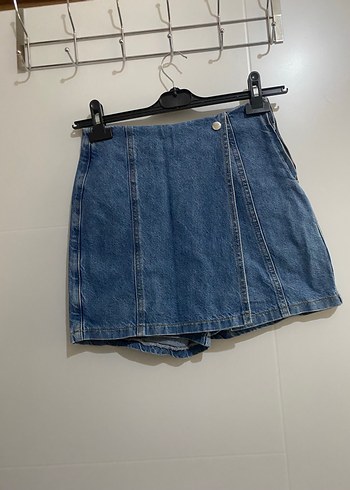 Kadın Mavi etekli mini Denim Şort - Görsel 3