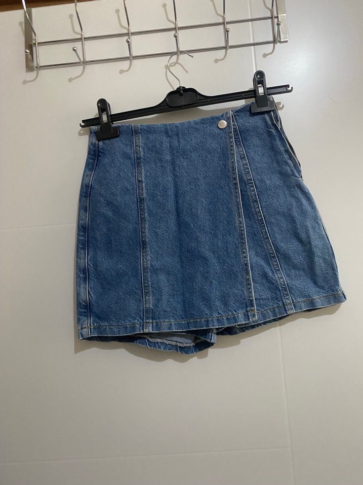Kadın Mavi etekli mini Denim Şort - Görsel 3