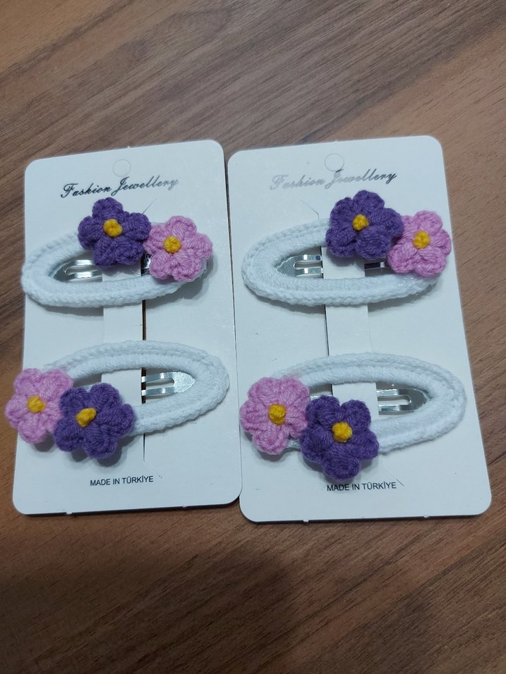 Örgü Çiçekli Mor Çocuk Toka, toplu sipariş alınır - Görsel 3