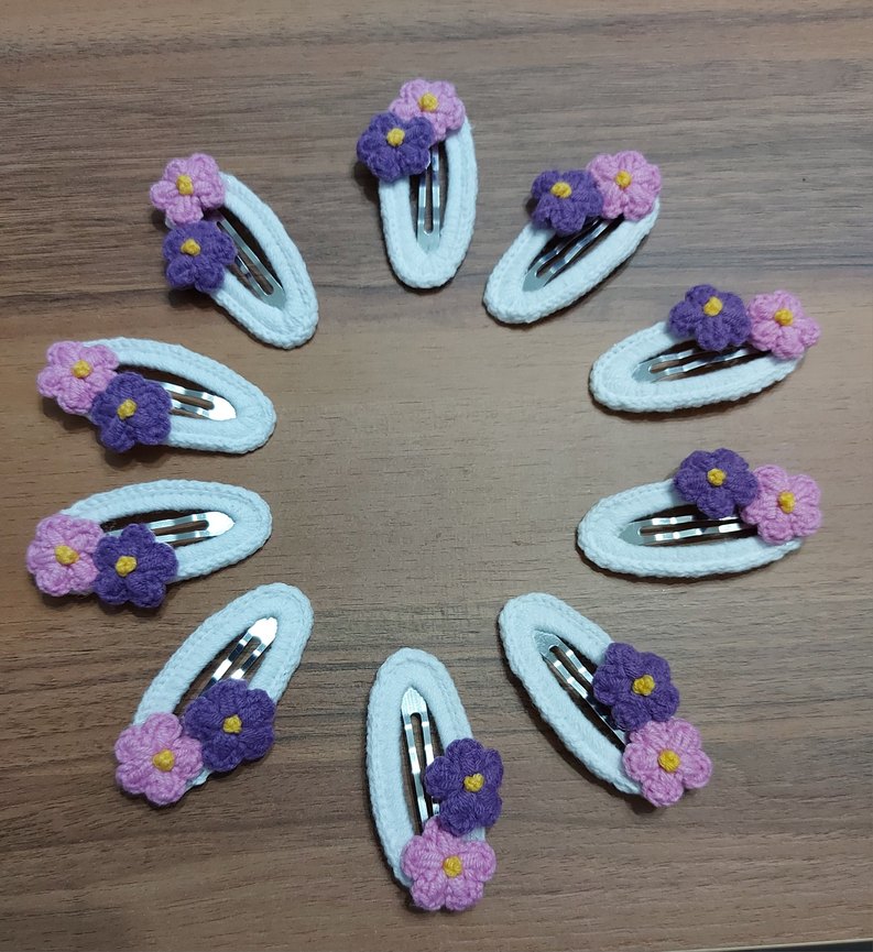 Örgü Çiçekli Mor Çocuk Toka, toplu sipariş alınır - Görsel 2