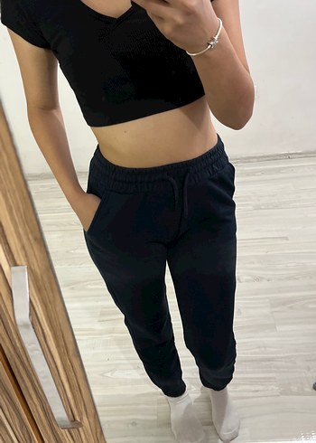 Siyah Kadın Pamuklu Spor Pantolonu