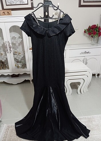 Özel dikim kayık yaka siyah abiye - Görsel 2