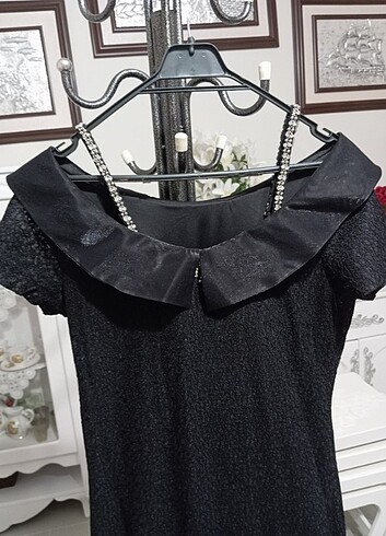 Özel dikim kayık yaka siyah abiye - Görsel 3