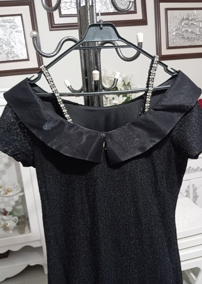 Özel dikim kayık yaka siyah abiye - Görsel 3