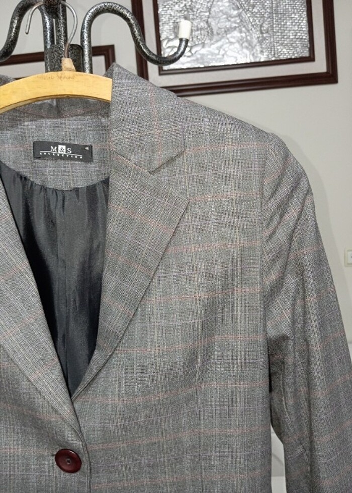 Pembe çizgili gri blazer ceket  - Görsel 2