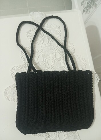 Siyah sert örme çanta - Görsel 2