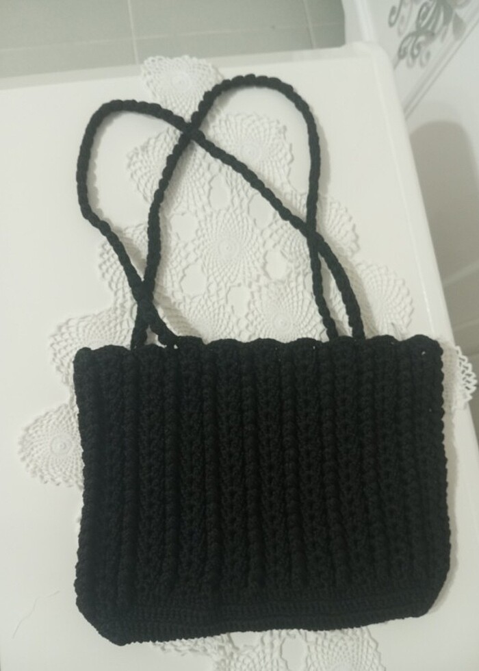 Siyah sert örme çanta - Görsel 2