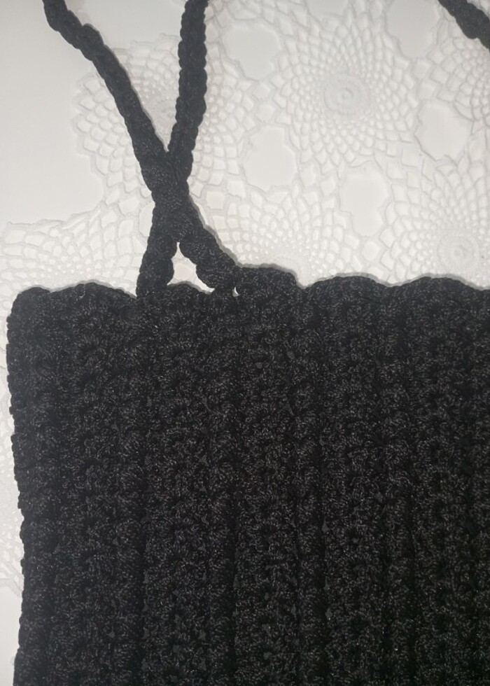 Siyah sert örme çanta - Görsel 3