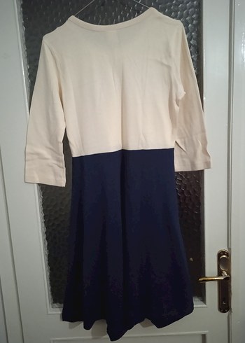 Uzun Kollu Midi Beyaz Lacivert Elbise - Görsel 4