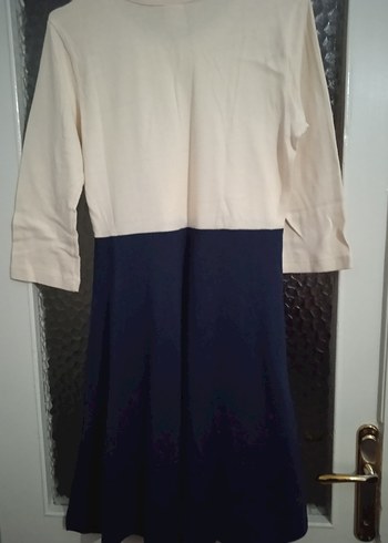 Uzun Kollu Midi Beyaz Lacivert Elbise - Görsel 3