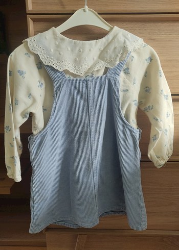 Mavi Kadife Askılı Elbise ve Beyaz Gömlek - Görsel 2