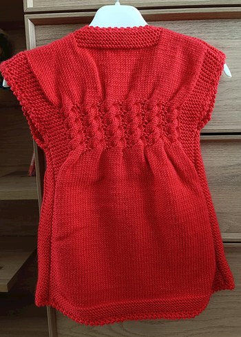 Kız Çocuk Kırmızı Örgü Kolsuz Hırka - Görsel 2