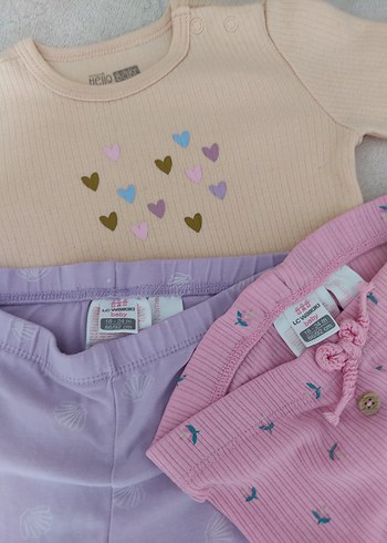 Uzun Kollu Bebek Kız Takımı Pastel Renklerde - Görsel 2