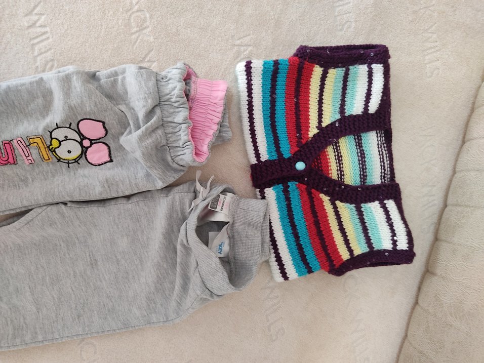 Gri Nakışlı Uzun Kollu Bebek Kız Takımı - Görsel 2