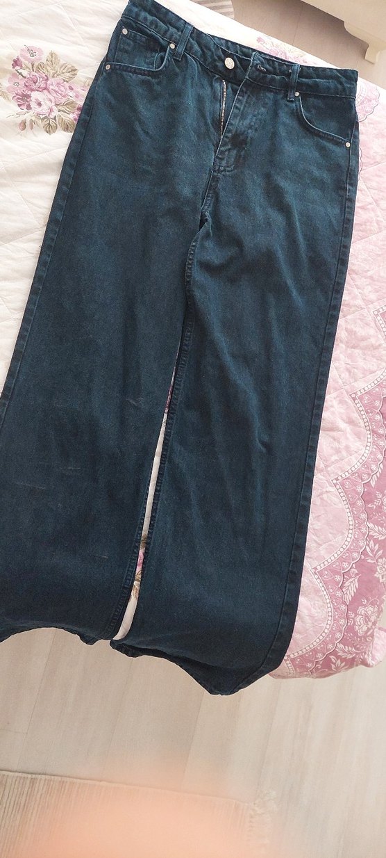 Düğmeli Mavi Kadın Denim Pantolon - Görsel 2