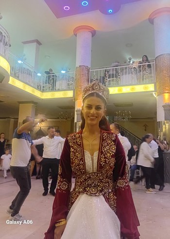 Kına Bindallı Uzun Kol, Boncuk İşlemeli Bordo Henna Elbise