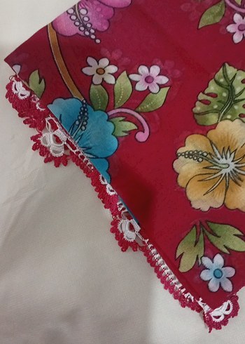 Yazma Renkli Dantel Detaylı Bohem Kadın Fuları