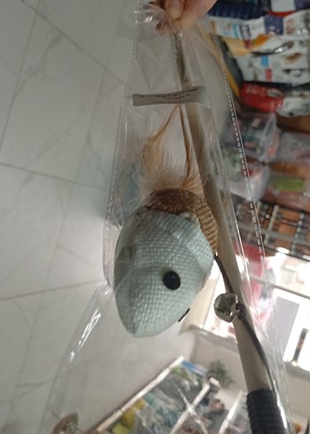 Tüylü Beyaz Kedi Oltası Oyuncağı - Görsel 2