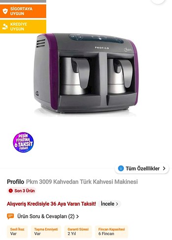 PROFILO Çift Demlikli Kahve Makinesi Mürdüm - Görsel 2
