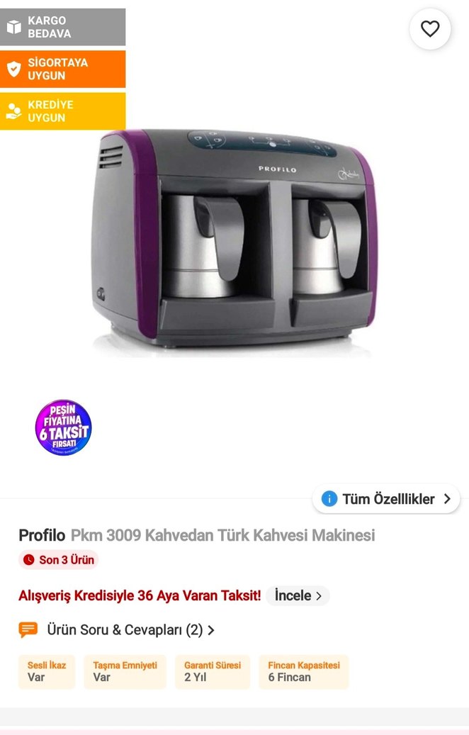 PROFILO Çift Demlikli Kahve Makinesi Mürdüm - Görsel 2