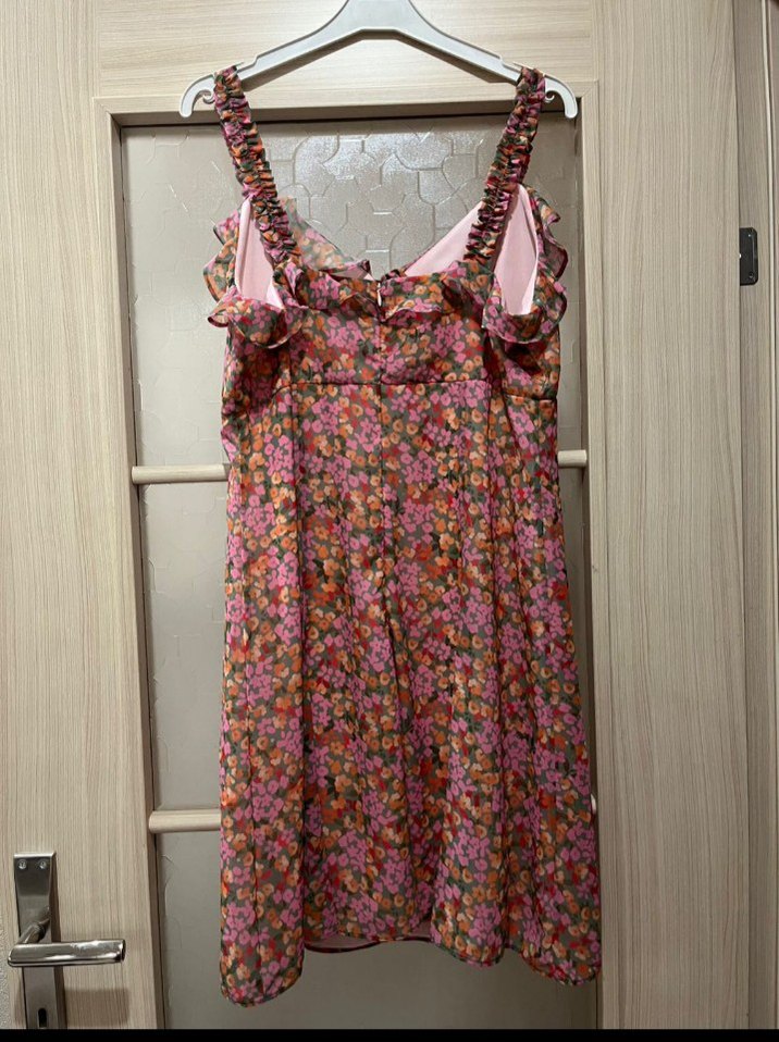 40 Beden Çiçek Desenli Mini Askılı Elbise - Görsel 2
