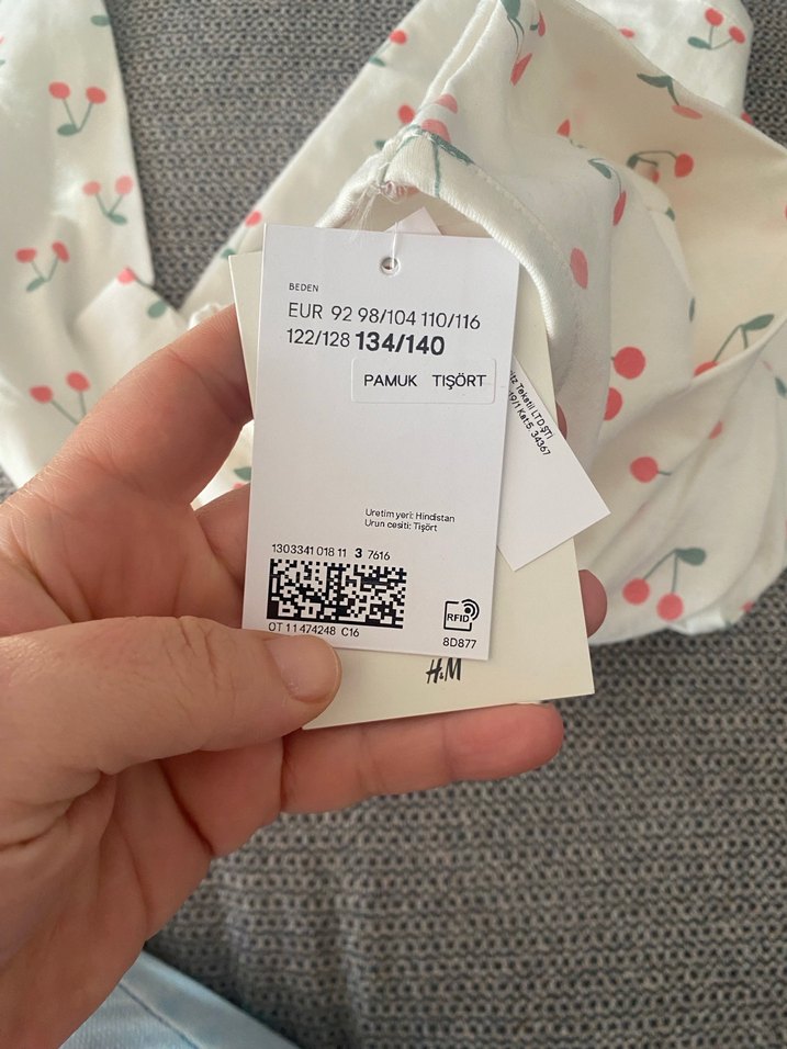 H&M Kız Çocuk Kiraz Baskılı Uzun Kollu Pamuklu Tişört - Görsel 5