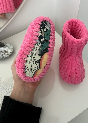 Kız Çocuk Pembe Örgü Sıcak Ev patiği - Görsel 4