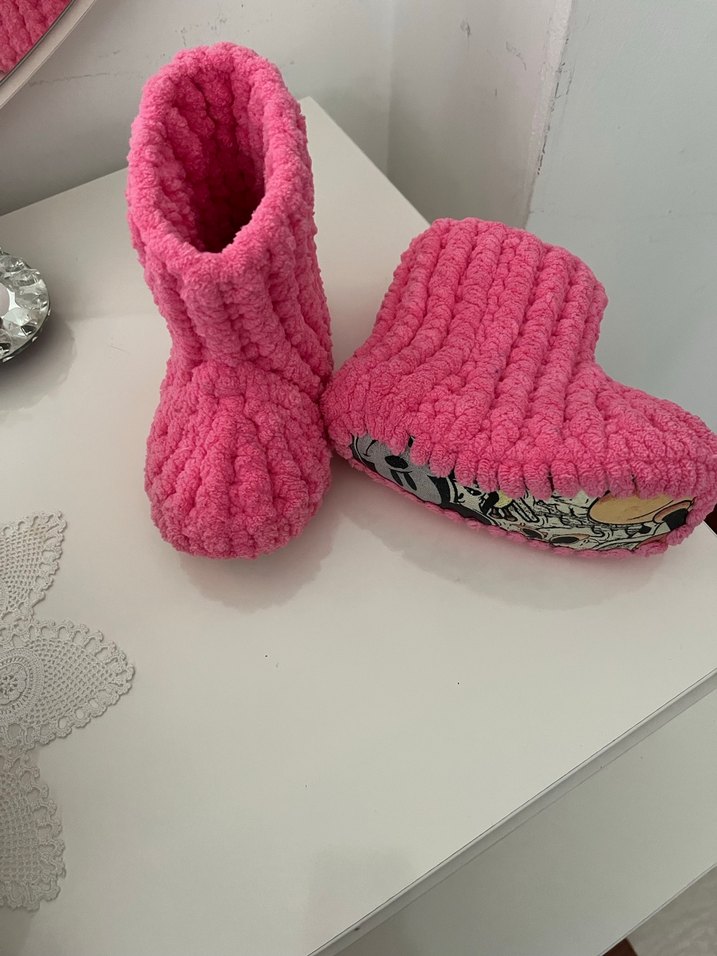 Kız Çocuk Pembe Örgü Sıcak Ev patiği - Görsel 5