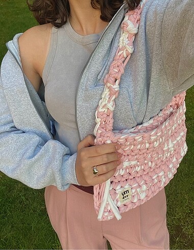 Beden Lolipop Açık Pembe Örgü Çanta