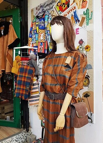 Kahverengi oversize vintage elbise