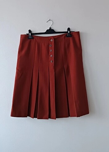 Kiremit renk pileli vintage yün etek 