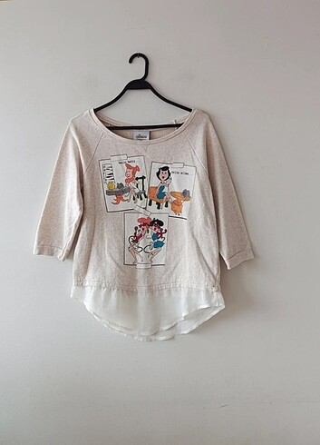 Çakmaktaş çizgifilm temalı bej sweatshirt 