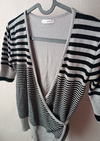 Adil Işık Gri Çizgili v kruvaze yakalı ince hırka - Görsel 5