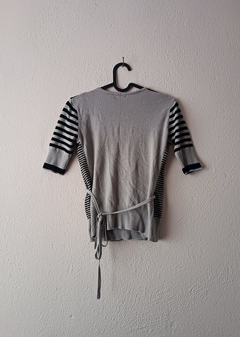 Adil Işık Gri Çizgili v kruvaze yakalı ince hırka - Görsel 14
