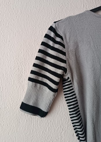 Adil Işık Gri Çizgili v kruvaze yakalı ince hırka - Görsel 15