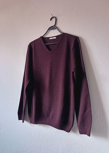 LCW Bordo V Yaka Örgü Dokulu Erkek Kazak - Görsel 7