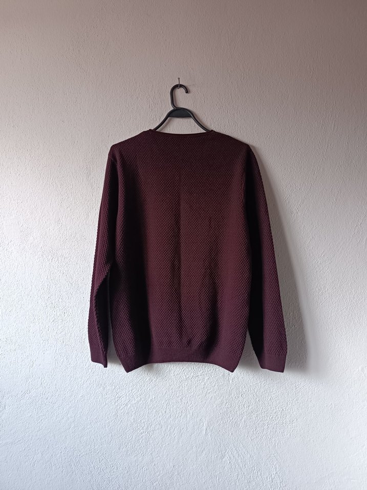 LCW Bordo V Yaka Örgü Dokulu Erkek Kazak - Görsel 2