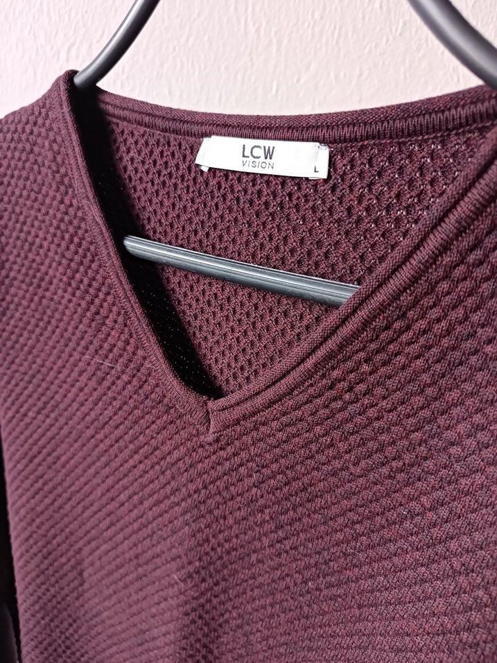 LCW Bordo V Yaka Örgü Dokulu Erkek Kazak - Görsel 3