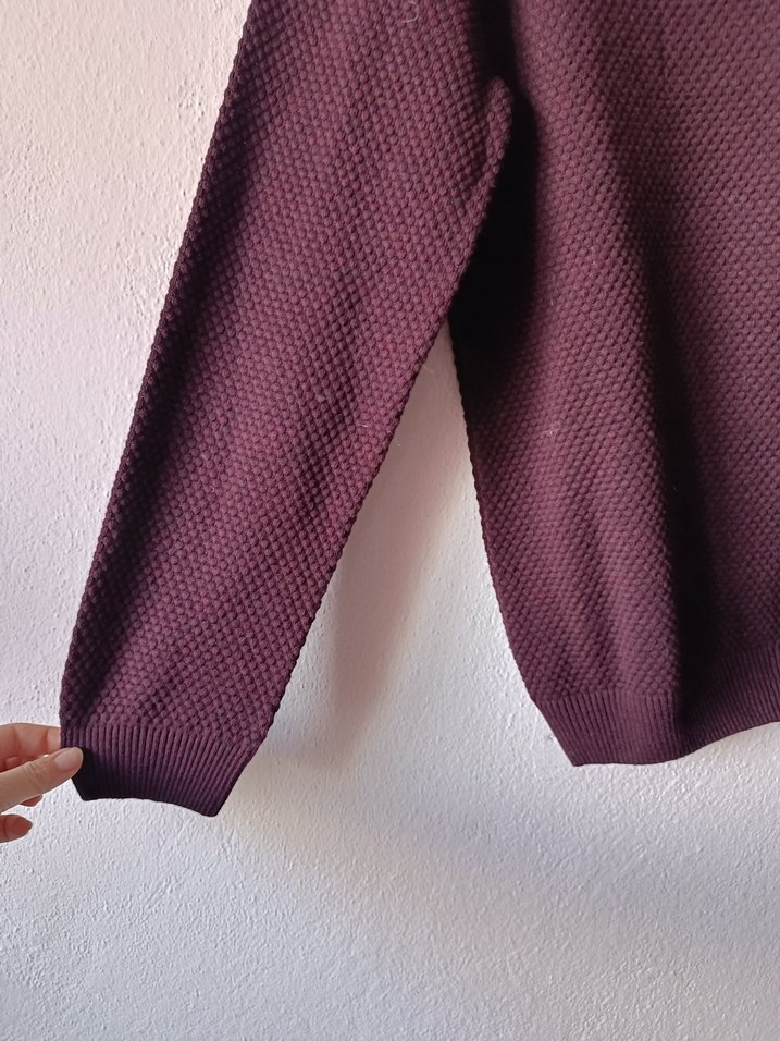 LCW Bordo V Yaka Örgü Dokulu Erkek Kazak - Görsel 4