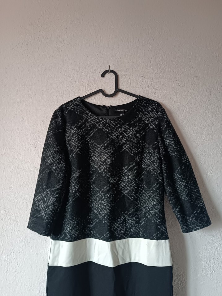 Mango Gri Siyah Midi Elbise - Görsel 3