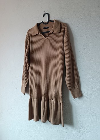 Bej Kadın Triko Midi Elbise - Görsel 5