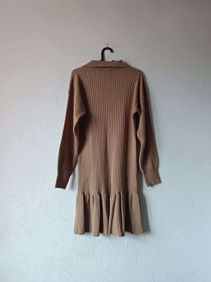 Bej Kadın Triko Midi Elbise - Görsel 2