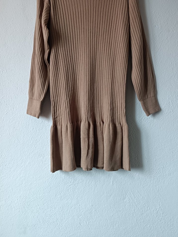 Bej Kadın Triko Midi Elbise - Görsel 4