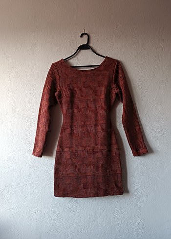 Die&More Kiremit renk Sırt dekolteli Dokuma Midi Elbise - Görsel 3