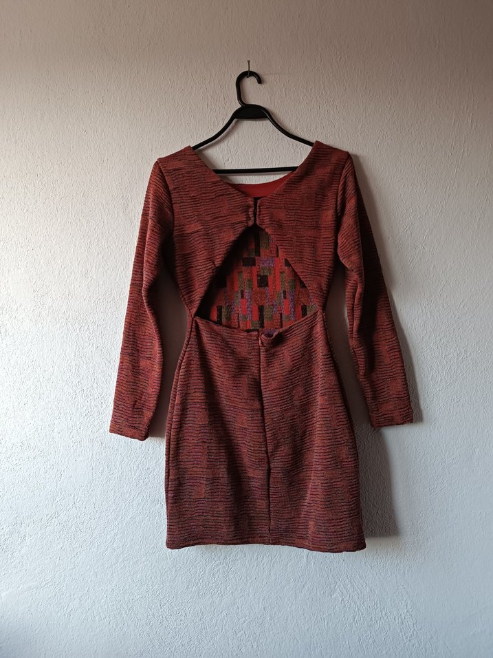 Die&More Kiremit renk Sırt dekolteli Dokuma Midi Elbise - Görsel 4