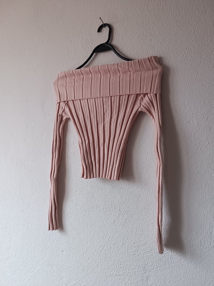 Zara pembe Mini Kayık Yaka Triko Kazak - Görsel 5