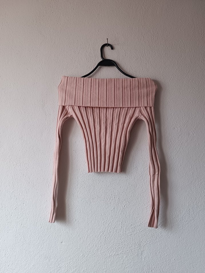 Zara pembe Mini Kayık Yaka Triko Kazak - Görsel 2