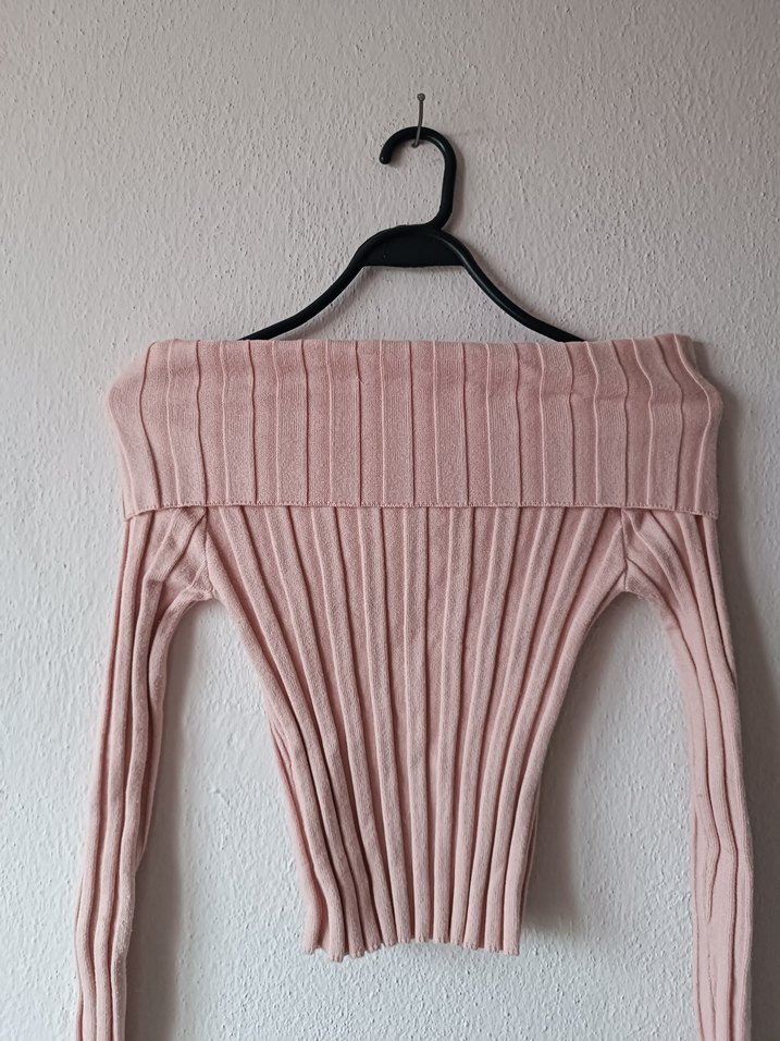 Zara pembe Mini Kayık Yaka Triko Kazak - Görsel 3